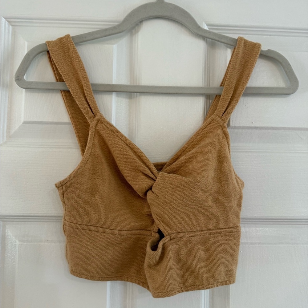 Madewell Tan Twist-Front Crop Top